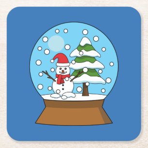 Schneeglobe mit Schneemann und Pine Tree Rechteckiger Pappuntersetzer