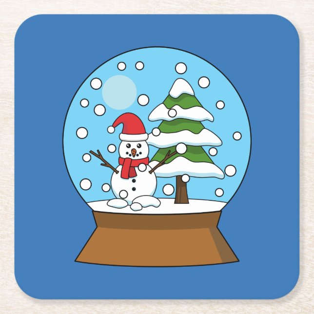 Schneeglobe mit Schneemann und Pine Tree Rechteckiger Pappuntersetzer (Vorderseite)