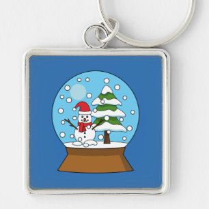 Schneeglobe mit Schneemann und Pine Tree Schlüsselanhänger