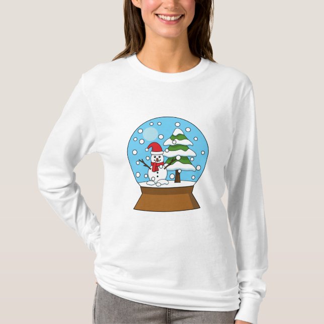 Schneeglobe mit Schneemann und Pine Tree T-Shirt (Vorderseite)