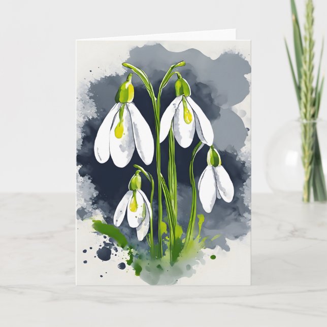 Schneeglöckchen - Aquarellblumen Karte (Vorderseite)