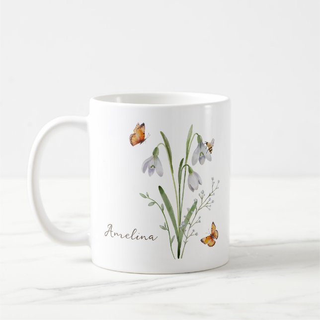 Schneeglöckchen-Geburtsmonatsblume Kaffeetasse (Links)
