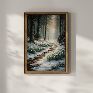 Schneeglöckchen im Winterwald Poster