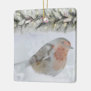 Schneeglückliches Weihnachts-Rotkehlchen-Vogel  Keramikornament