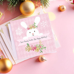 Schneehäschen Pink Gold Weihnachtsstern Hoppy Feiertagskarte