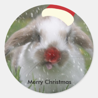 Schneehase, Frohe Weihnachten Runder Aufkleber
