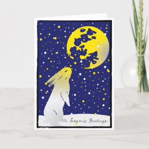 Schneehase Vollmond Winterurlaub Feiertagskarte