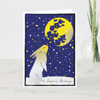Schneehase Vollmond Winterurlaub Feiertagskarte