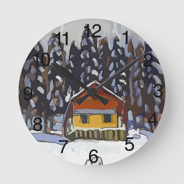 Schneehaus Runde Wanduhr (Vorderseite)
