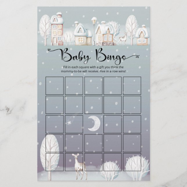 Schneehaus Winter Babydusche Bingelspiel (Vorderseite)
