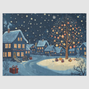 Schneehäuser mit festlichen Lichtern Seidenpapier