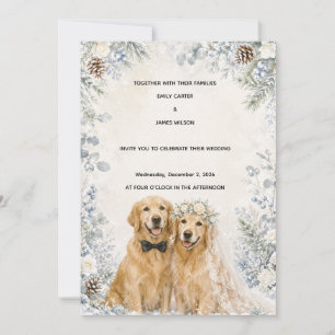 Schneehochezeitliche Golden Retriever-Hochzeitsein Einladung