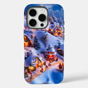 Schneehügel Weihnachtliches Fantasie-Dorf iPhone 16 Pro Hülle
