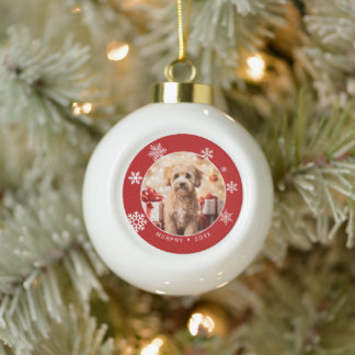Schneehunde-Foto-Ornament mit Baumrückseite Keramik Kugel-Ornament