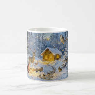 Schneehütte mit Eule, Hirsch und Fuchs Kunstwerk Kaffeetasse