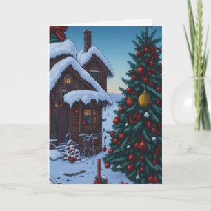 Schneehütte - Vintage-Weihnachtskarte Feiertagskarte