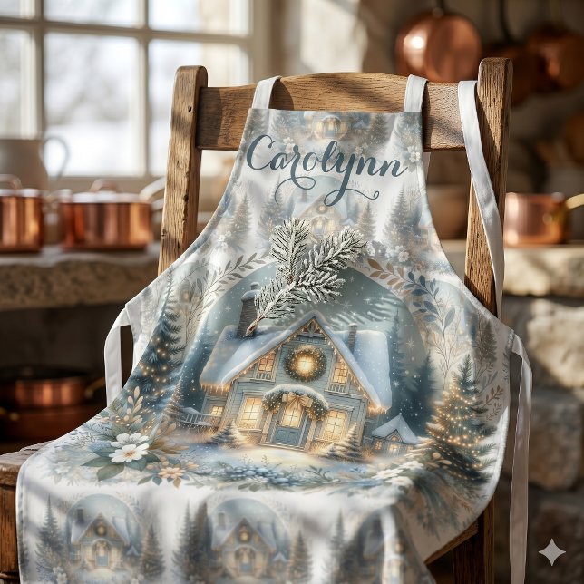 Schneehütten-Glüh-Szene Schürze (Snowy Cottage Glow Scene Apron)