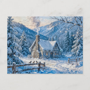 Schneehüttenmalerei mit Rauch und Kiefern Postkarte