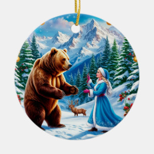 Schneejungfrau bezaubernde Winterlandschaft Keramik Ornament