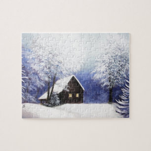 Schneekabinen-Winterlandschaft im Pastell