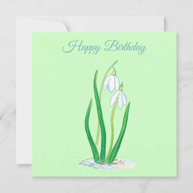 Schneekanonen (Galanthus) Illustration Geburtstag Karte (Vorderseite)