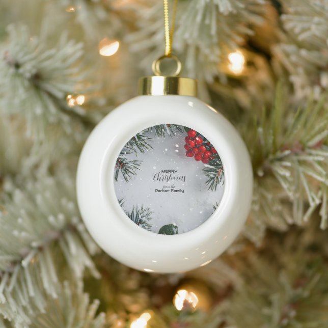 Schneekiefern, Holly Berries, ohne Foto Keramik Kugel-Ornament (Baum)