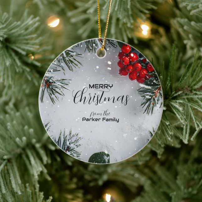 Schneekiefern, Holly Berries, ohne Foto Keramik Ornament (Baum)