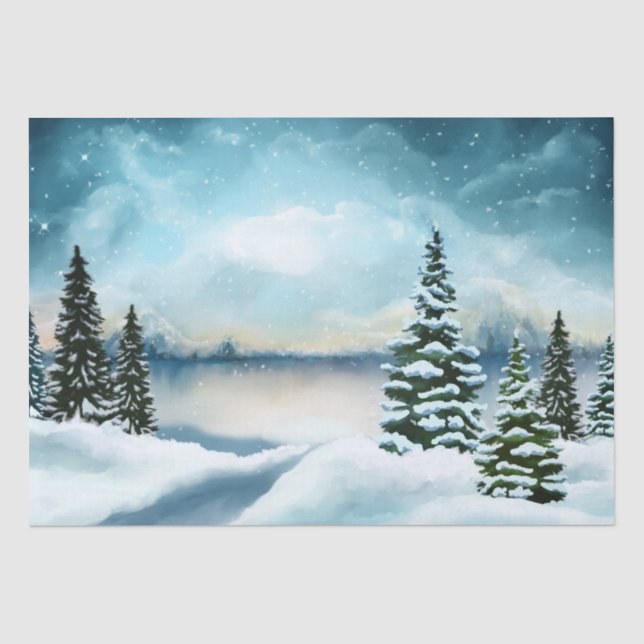 Schneekiefern in der Nähe des Sees Seidenpapier (Vorderseite)
