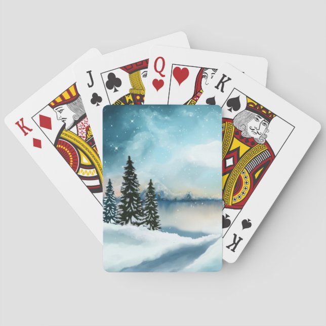 Schneekiefern in der Nähe des Sees Spielkarten (Rückseite)