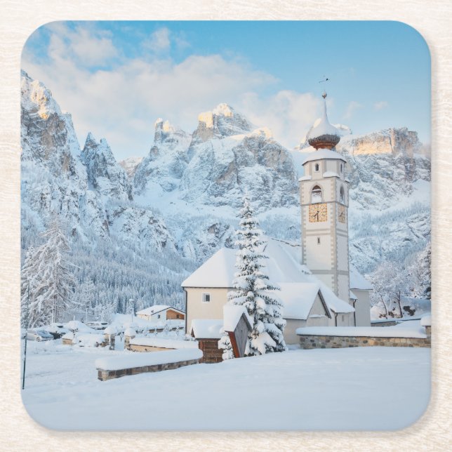 Schneekirche mit Berghang Rechteckiger Pappuntersetzer (Vorderseite)