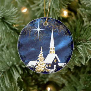 Schneekirche Vintage-Weihnachtsbaumschmuck Keramik Ornament