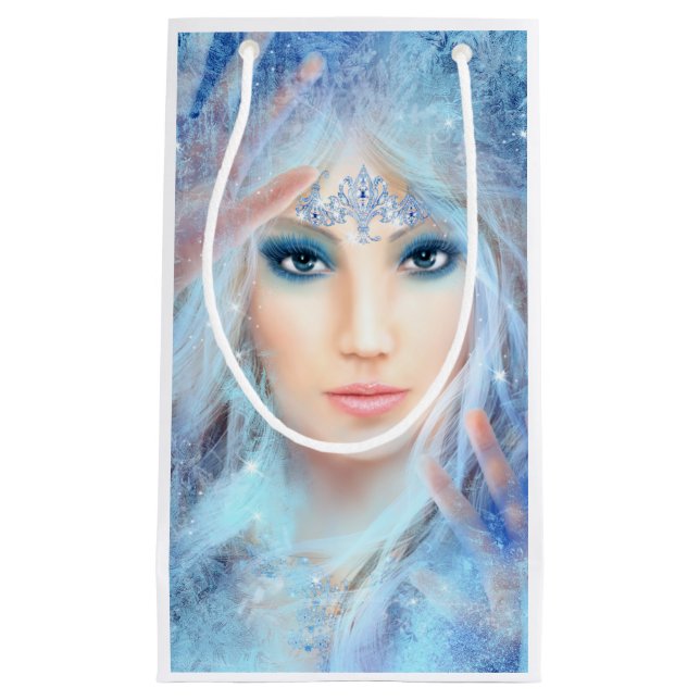 Schneekönig. Winter schöne Frau. Portrait. Kleine Geschenktüte (Vorderseite)