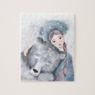 Schneekönigin und Polar-Bär in weichem Aquarellknö