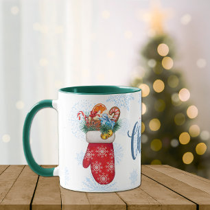 Schneekristall-Handschuhe mit Weihnachtsleckereien Tasse