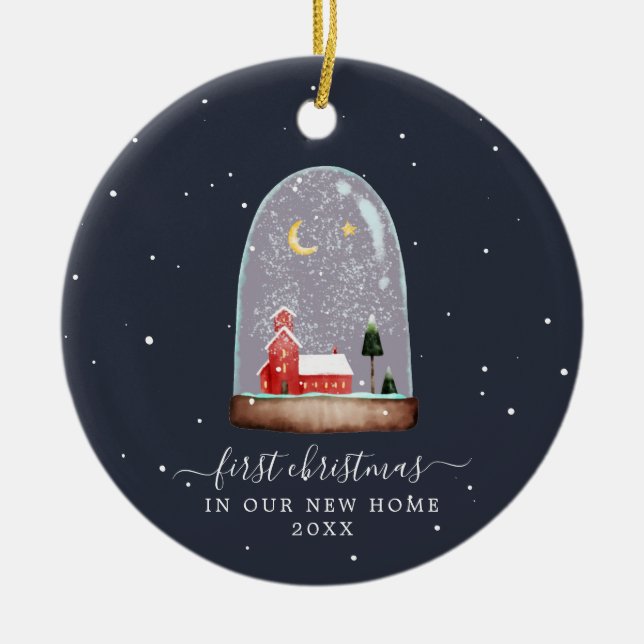 Schneekugel | Erste Weihnachts-Zuhause Keramik Ornament (Vorne)
