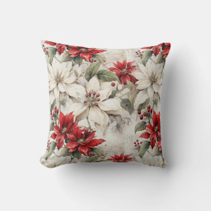 Schneeküsste Elegance: Weiße und rote Poinsettia Kissen