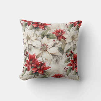 Schneeküsste Elegance: Weiße und rote Poinsettia Kissen