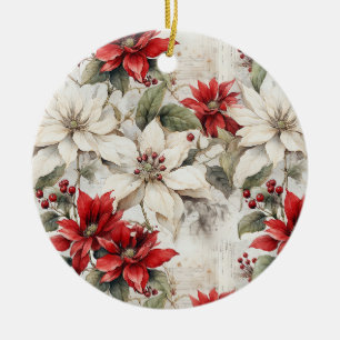 Schneeküsste Elegance White and Red Poinsettia Keramik Ornament