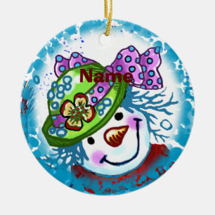 Schneelady-Schneemann-Ornament mit individuellem N Keramik Ornament