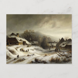 Schneelandschaft mit Dorf Postkarte