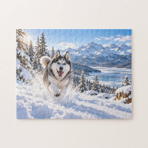 Schneelandschaft mit Husky im Gebirge Design