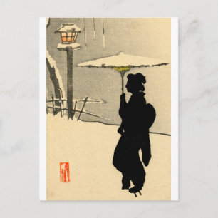 Schneelandschaft und japanische Geisha Nr. 2 Postkarte