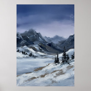 Schneelandschaft Winter Berg Kiefernwald Natur Poster
