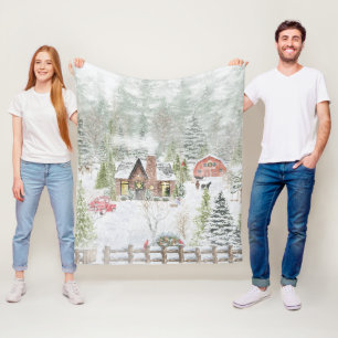 Schneelandschaft Winter Weihnachts Hütten Szene Fleecedecke