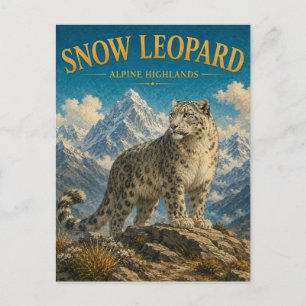 Schneeleopard Alpine Highlands Aquarell GeoSaga Postkarte