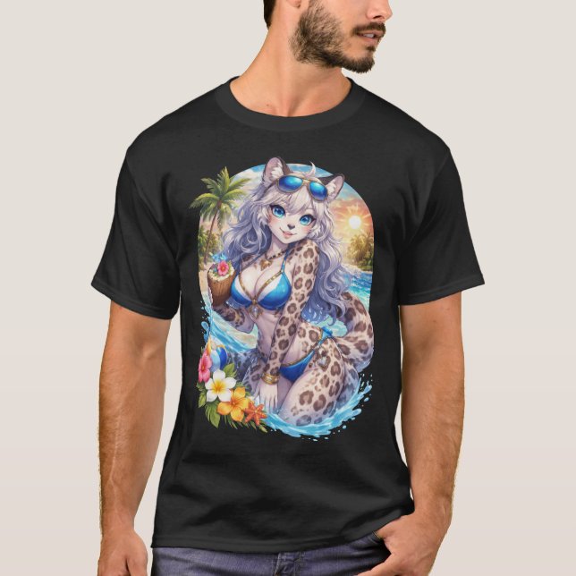 Schneeleopard am Strand T-Shirt (Vorderseite)