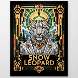 Schneeleopard, Art Deco Wildlife Postkarte