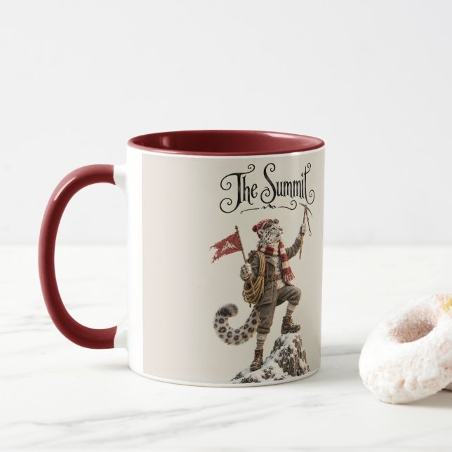 Schneeleopard-Bergsteiger Tasse (Mit Donut)