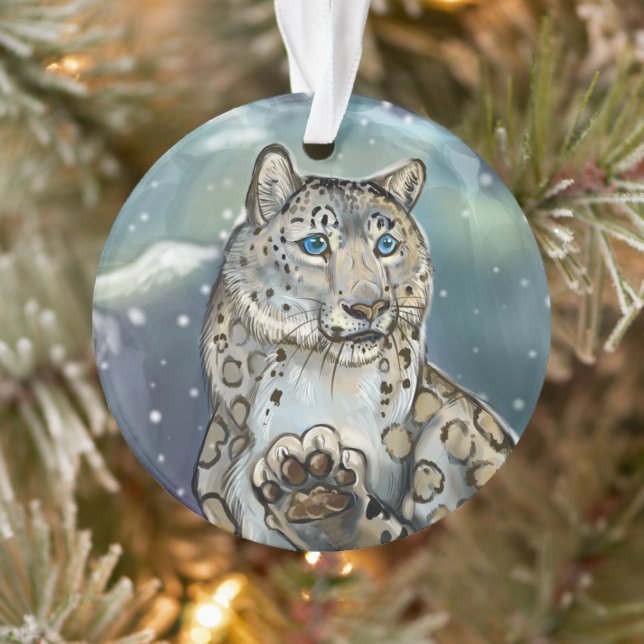 Schneeleopard-Blütenornament Ornament (Baum)