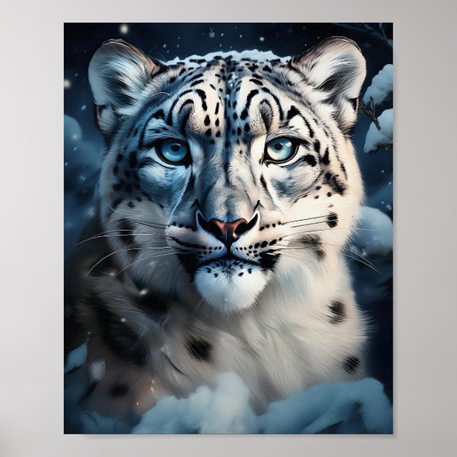 Schneeleopard im Schnee Poster (Vorne)
